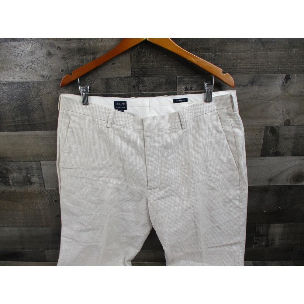 J Crew Thompson Pants Mens 36x32 Beige Tapered 100% Linen Dress Slacks Formal - Picture 6 of 16